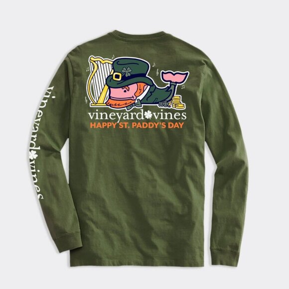 NWT Vineyard Vines Harp Leprechaun Whale Green Long-Sleeve Pocket Tee, size L - Picture 7 of 7